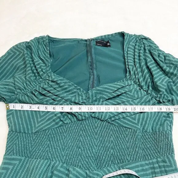 ASOS Ruched Waist Pleated Midi Dress Green Striped Sz 14 - Picture 12 of 14